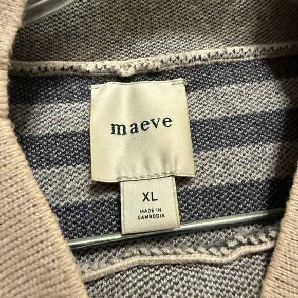 Maeve Anthropologie Carys Navy and Cream Striped Turtleneck Sweater - Picture 2 of 2